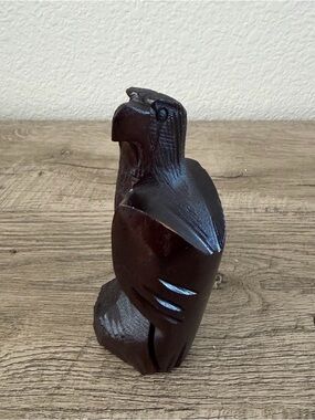 Vintage Hand Carved Bald Eagle Ironwood Figurine Sculpture Dark Brown Wood Boho
